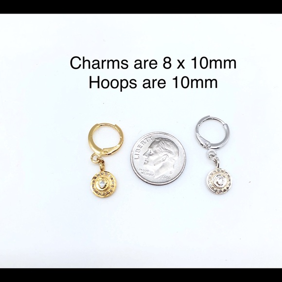 Diamond Disc Dangle Lever Back Hoops Earrings Gold Vermeil & Sterling Silver NWT - Picture 7 of 8